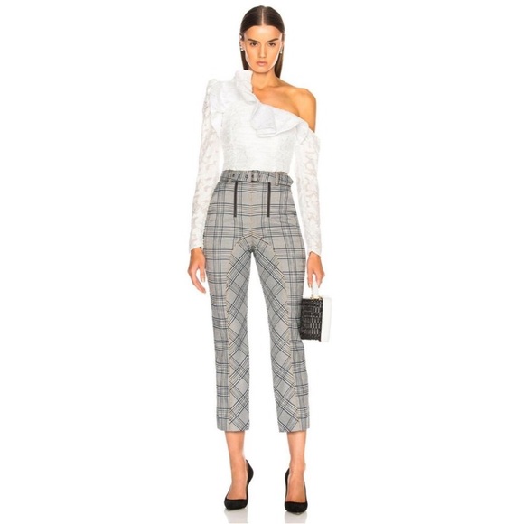 Self-portrait Grey Check Lexi Zipper Highrise Tweed Cropped Trouser Pant Size 4 - Picture 6 of 16